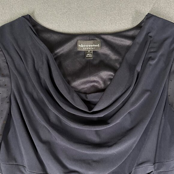 Connected Apparel Womens 6 Navy Blue Drape Neck Pullover Flutter Sleeve - Picture 3 of 9